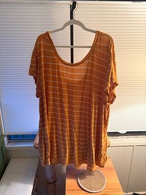 Terra & Sky mustard yellow and White Striped Scoop Neck Tee